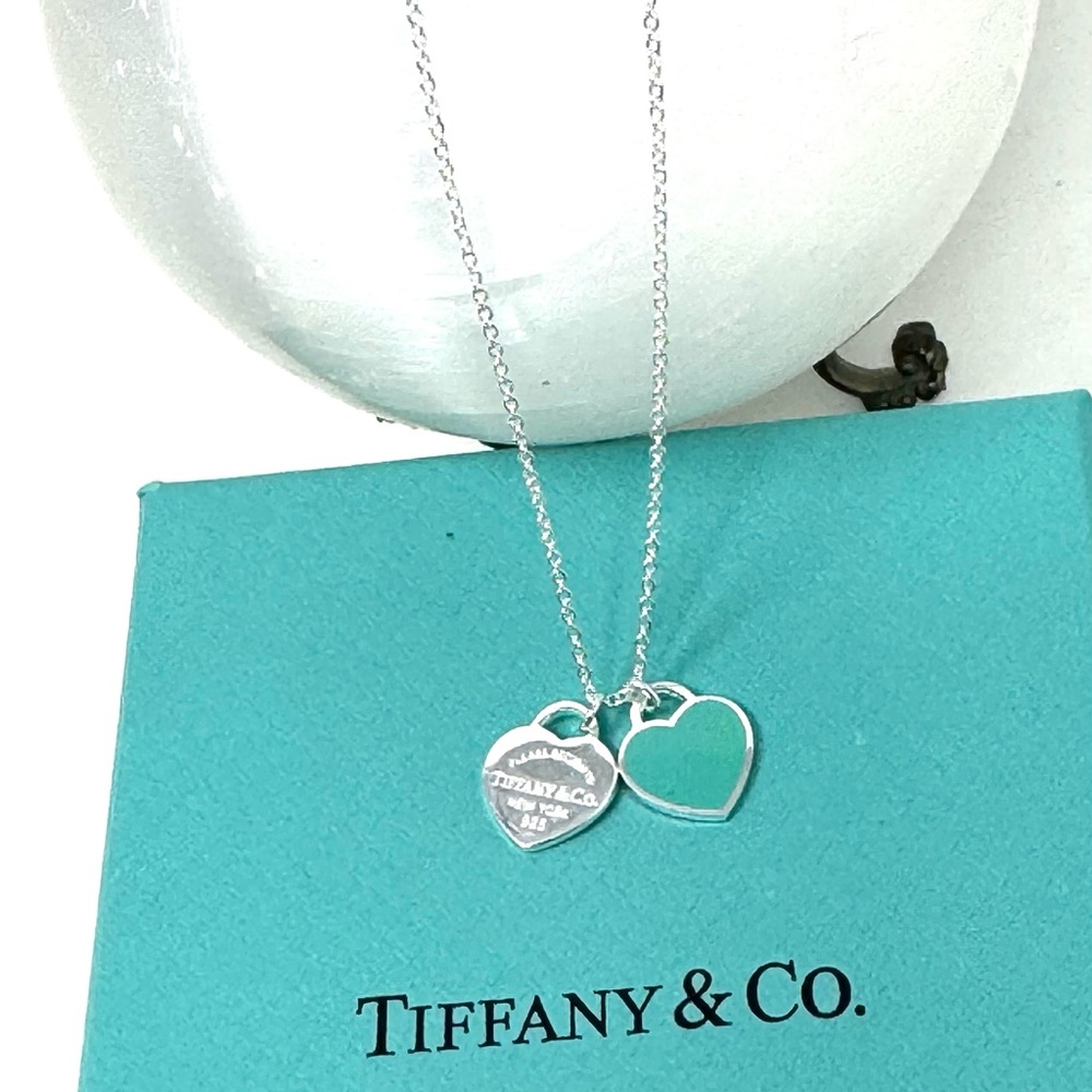 Authentic Tiffany & CO. Double Heart Sterling Silver 925 Necklace.